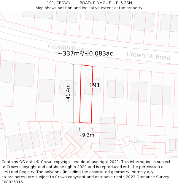 191, CROWNHILL ROAD, PLYMOUTH, PL5 3SN: Plot and title map