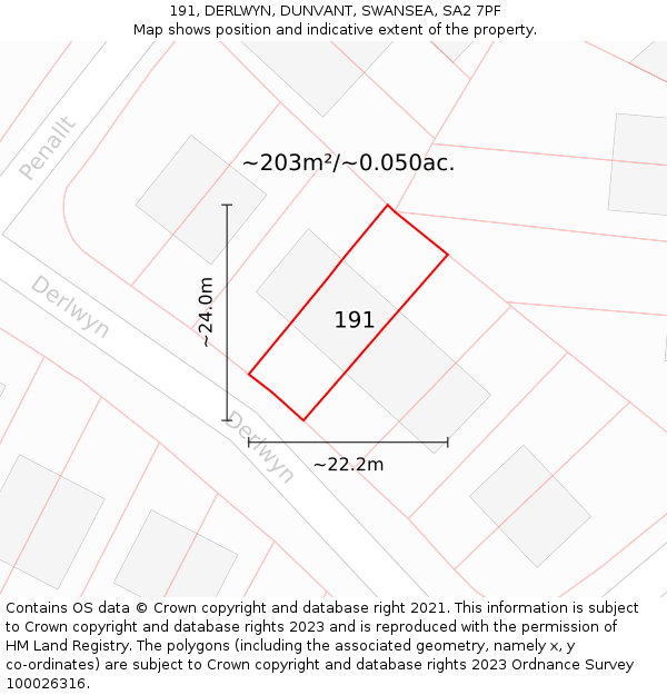191, DERLWYN, DUNVANT, SWANSEA, SA2 7PF: Plot and title map