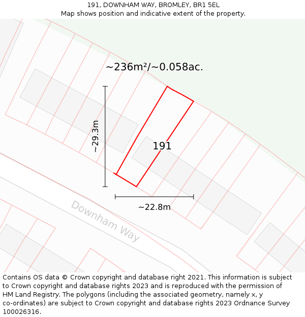191, DOWNHAM WAY, BROMLEY, BR1 5EL: Plot and title map