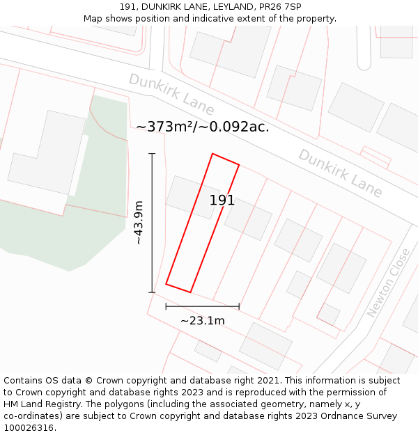 191, DUNKIRK LANE, LEYLAND, PR26 7SP: Plot and title map