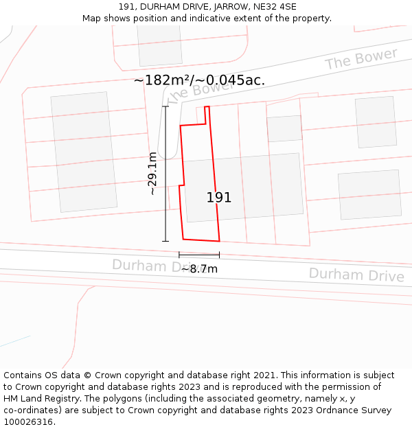 191, DURHAM DRIVE, JARROW, NE32 4SE: Plot and title map