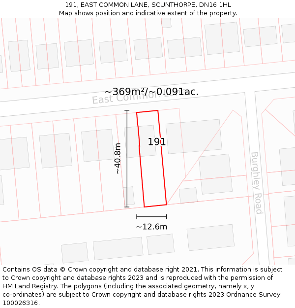 191, EAST COMMON LANE, SCUNTHORPE, DN16 1HL: Plot and title map