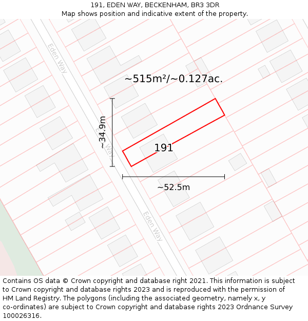 191, EDEN WAY, BECKENHAM, BR3 3DR: Plot and title map