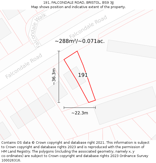 191, FALCONDALE ROAD, BRISTOL, BS9 3JJ: Plot and title map