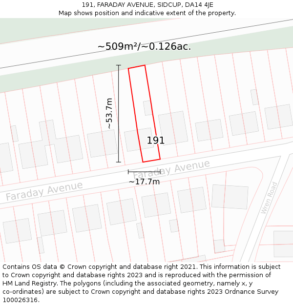 191, FARADAY AVENUE, SIDCUP, DA14 4JE: Plot and title map