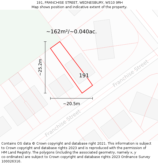 191, FRANCHISE STREET, WEDNESBURY, WS10 9RH: Plot and title map