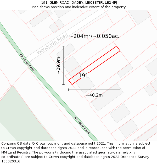 191, GLEN ROAD, OADBY, LEICESTER, LE2 4RJ: Plot and title map