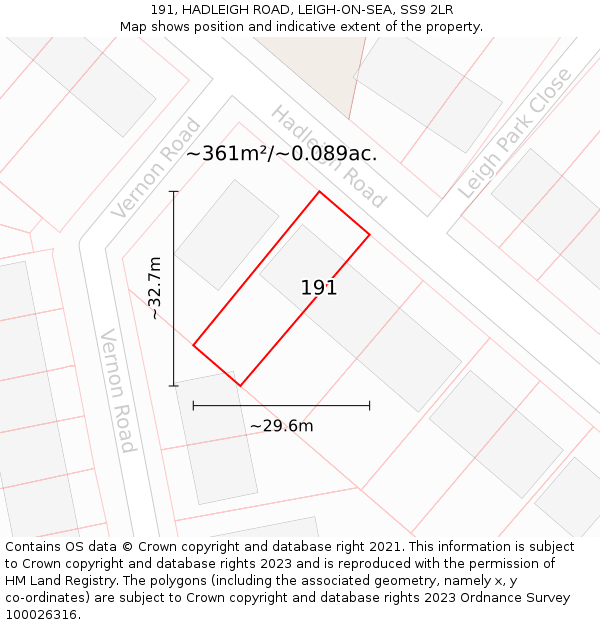 191, HADLEIGH ROAD, LEIGH-ON-SEA, SS9 2LR: Plot and title map