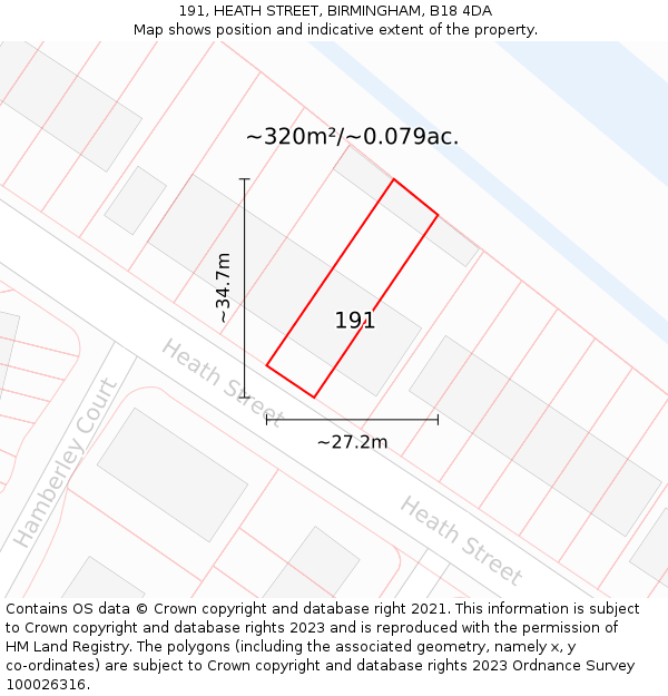 191, HEATH STREET, BIRMINGHAM, B18 4DA: Plot and title map