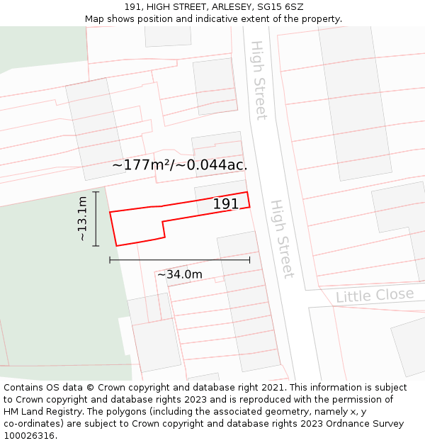 191, HIGH STREET, ARLESEY, SG15 6SZ: Plot and title map