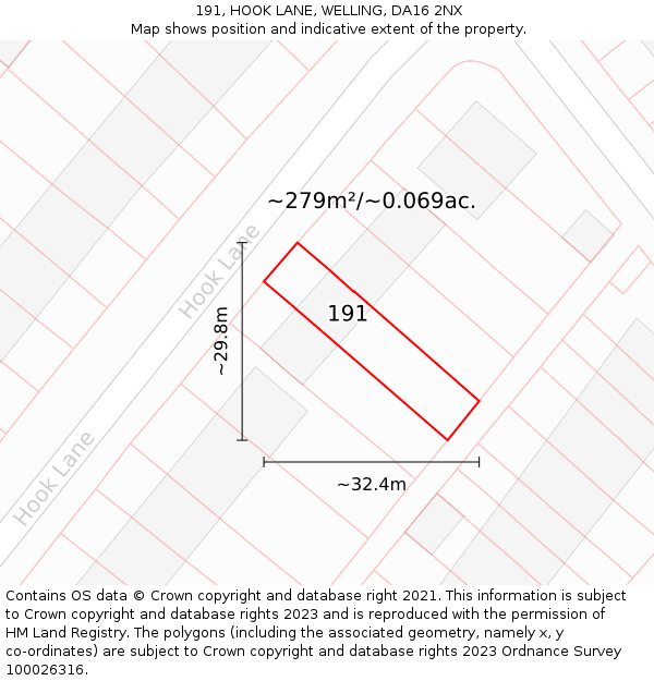 191, HOOK LANE, WELLING, DA16 2NX: Plot and title map