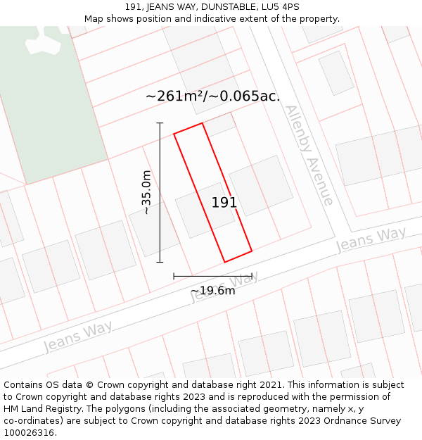 191, JEANS WAY, DUNSTABLE, LU5 4PS: Plot and title map