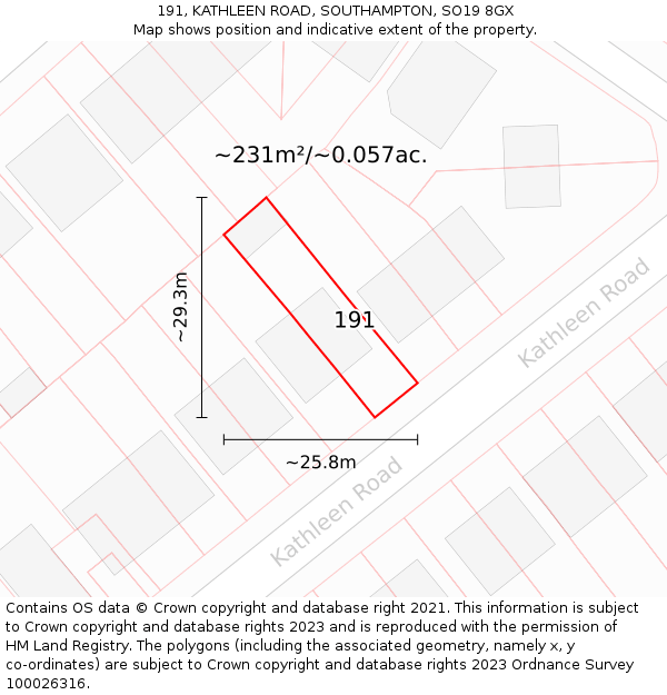 191, KATHLEEN ROAD, SOUTHAMPTON, SO19 8GX: Plot and title map