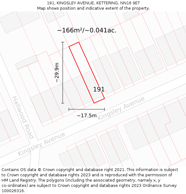 191, KINGSLEY AVENUE, KETTERING, NN16 9ET: Plot and title map