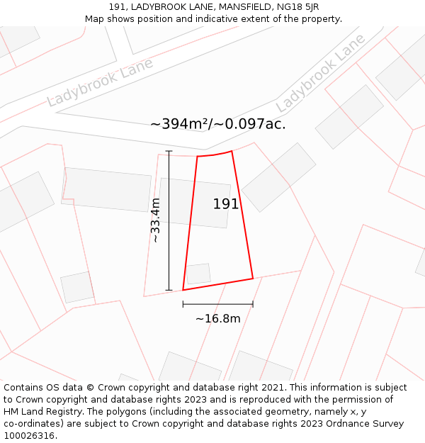 191, LADYBROOK LANE, MANSFIELD, NG18 5JR: Plot and title map