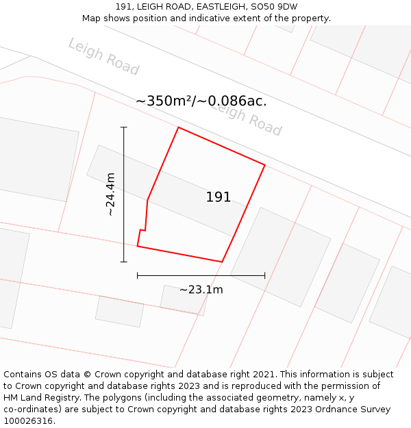 191, LEIGH ROAD, EASTLEIGH, SO50 9DW: Plot and title map