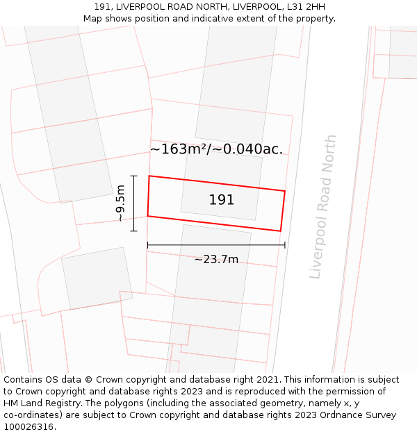191, LIVERPOOL ROAD NORTH, LIVERPOOL, L31 2HH: Plot and title map