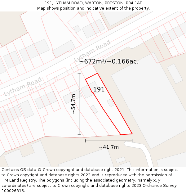 191, LYTHAM ROAD, WARTON, PRESTON, PR4 1AE: Plot and title map