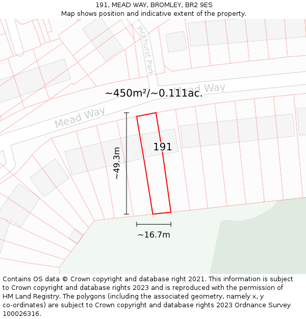 191, MEAD WAY, BROMLEY, BR2 9ES: Plot and title map