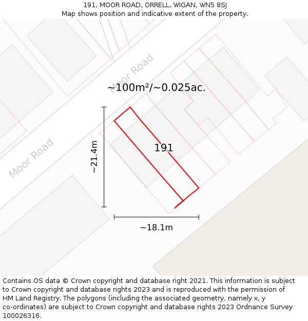 191, MOOR ROAD, ORRELL, WIGAN, WN5 8SJ: Plot and title map