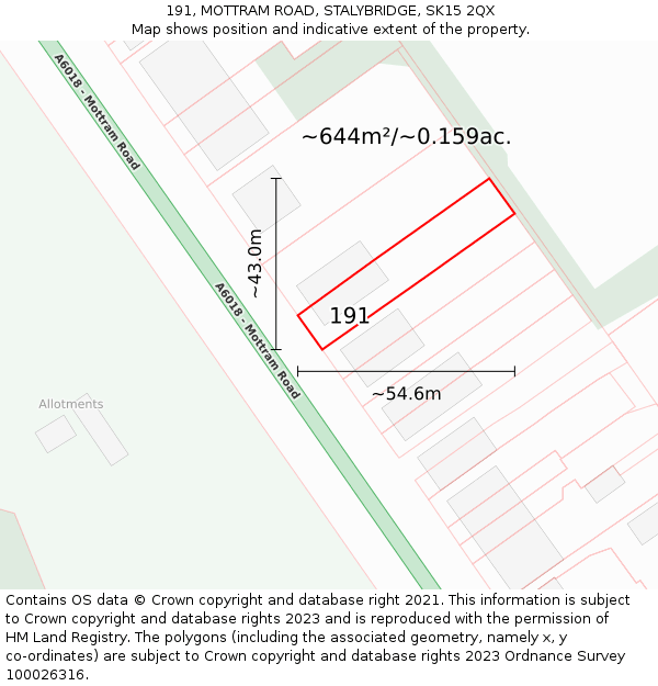 191, MOTTRAM ROAD, STALYBRIDGE, SK15 2QX: Plot and title map