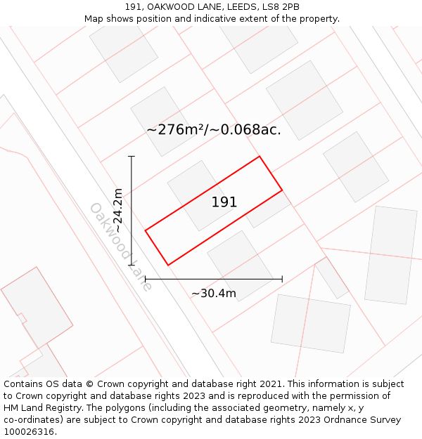 191, OAKWOOD LANE, LEEDS, LS8 2PB: Plot and title map