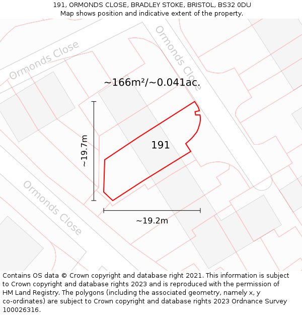 191, ORMONDS CLOSE, BRADLEY STOKE, BRISTOL, BS32 0DU: Plot and title map