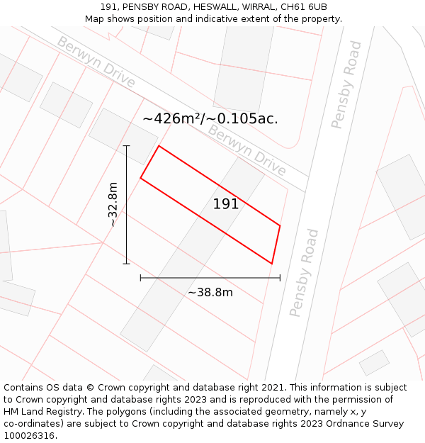 191, PENSBY ROAD, HESWALL, WIRRAL, CH61 6UB: Plot and title map