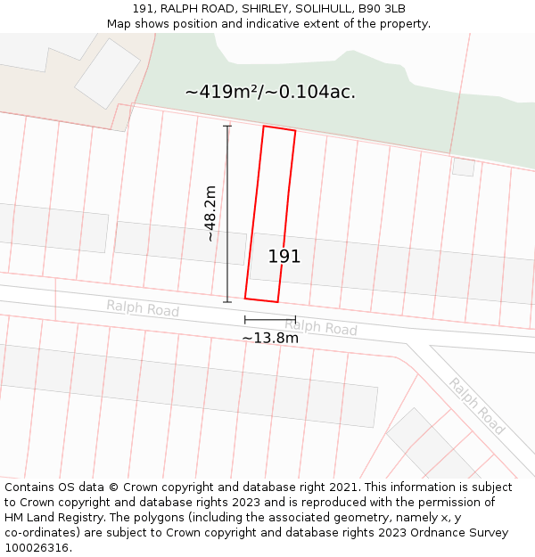191, RALPH ROAD, SHIRLEY, SOLIHULL, B90 3LB: Plot and title map