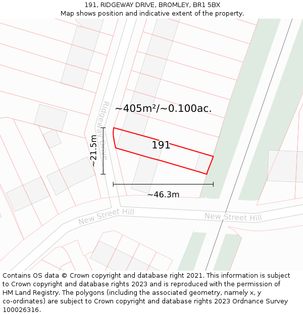 191, RIDGEWAY DRIVE, BROMLEY, BR1 5BX: Plot and title map