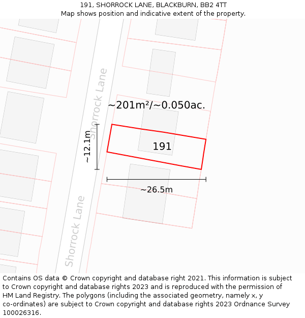 191, SHORROCK LANE, BLACKBURN, BB2 4TT: Plot and title map