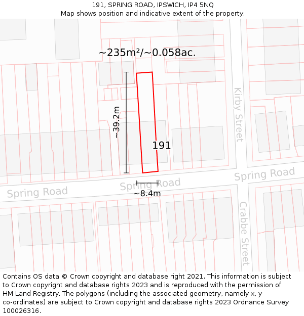 191, SPRING ROAD, IPSWICH, IP4 5NQ: Plot and title map