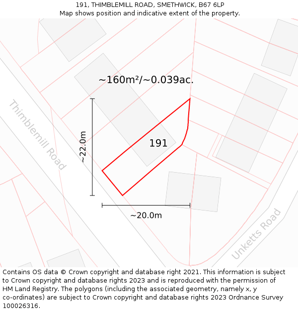 191, THIMBLEMILL ROAD, SMETHWICK, B67 6LP: Plot and title map