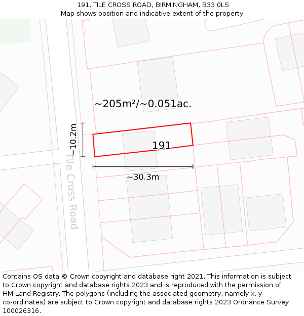 191, TILE CROSS ROAD, BIRMINGHAM, B33 0LS: Plot and title map