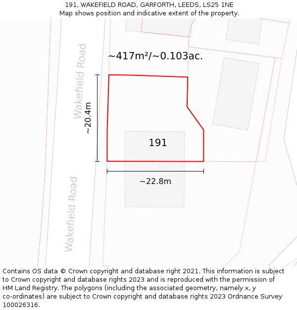 191, WAKEFIELD ROAD, GARFORTH, LEEDS, LS25 1NE: Plot and title map