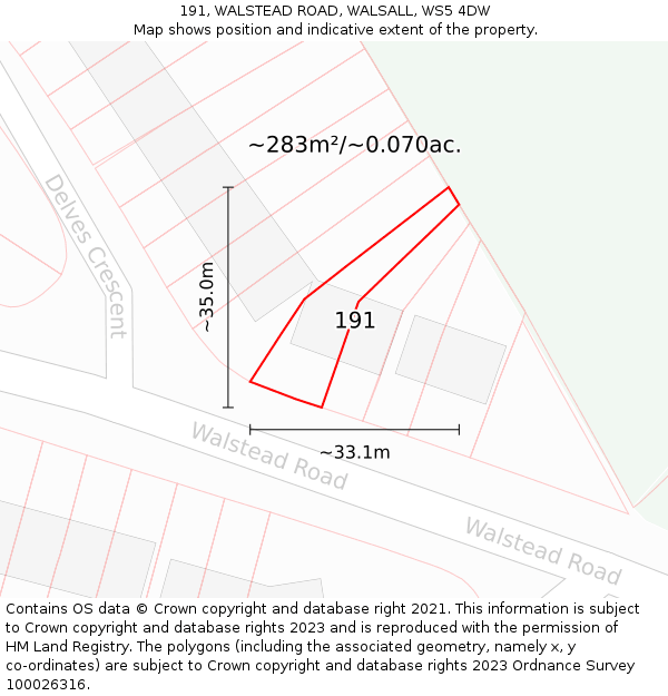191, WALSTEAD ROAD, WALSALL, WS5 4DW: Plot and title map