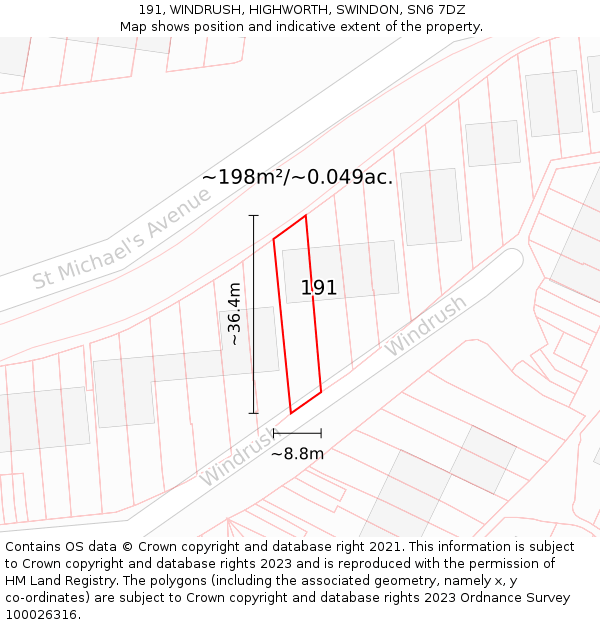 191, WINDRUSH, HIGHWORTH, SWINDON, SN6 7DZ: Plot and title map