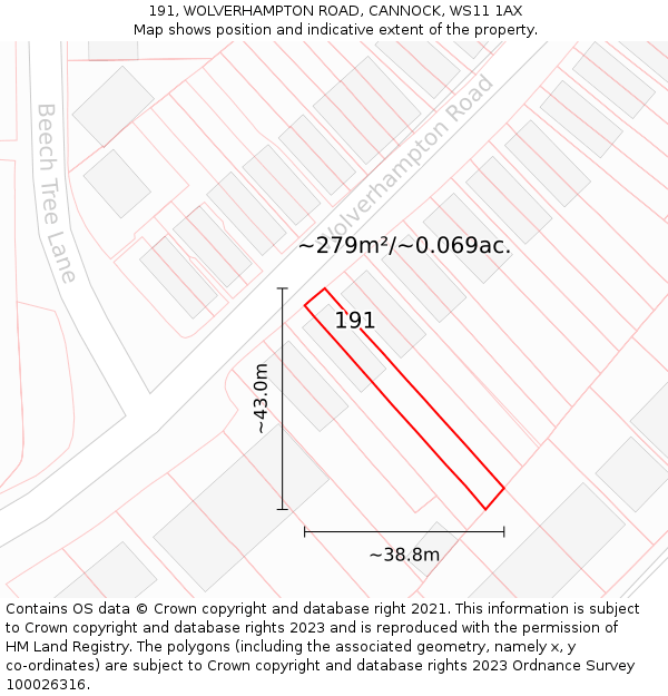 191, WOLVERHAMPTON ROAD, CANNOCK, WS11 1AX: Plot and title map