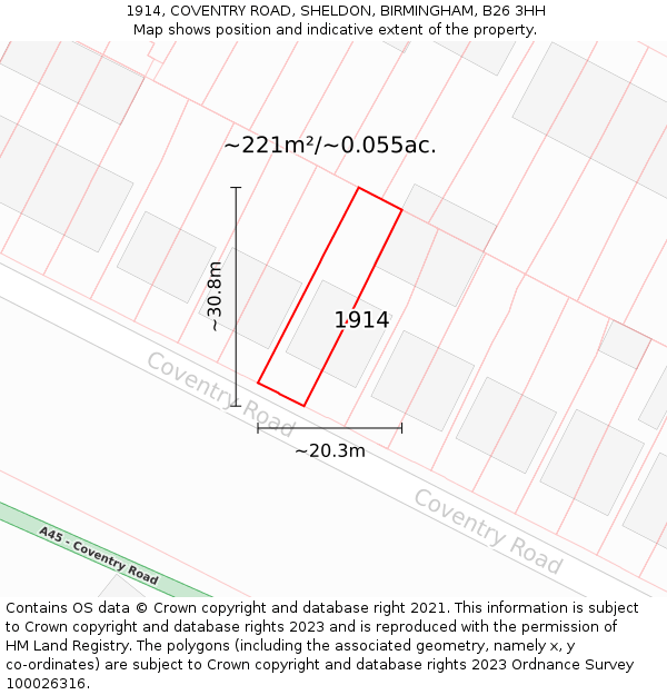 1914, COVENTRY ROAD, SHELDON, BIRMINGHAM, B26 3HH: Plot and title map