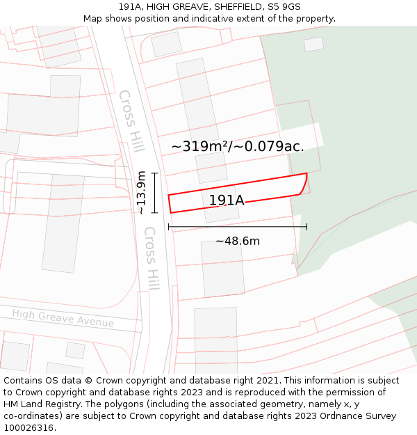 191A, HIGH GREAVE, SHEFFIELD, S5 9GS: Plot and title map