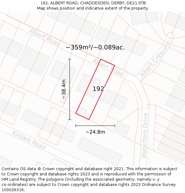 192, ALBERT ROAD, CHADDESDEN, DERBY, DE21 6TB: Plot and title map