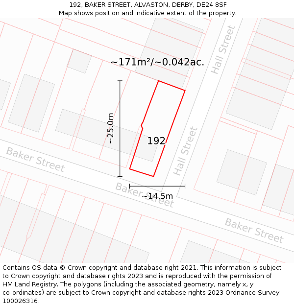192, BAKER STREET, ALVASTON, DERBY, DE24 8SF: Plot and title map