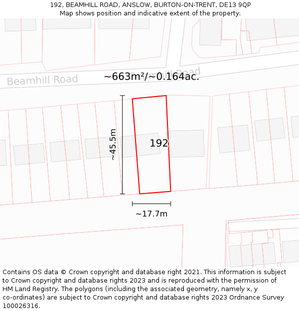 192, BEAMHILL ROAD, ANSLOW, BURTON-ON-TRENT, DE13 9QP: Plot and title map