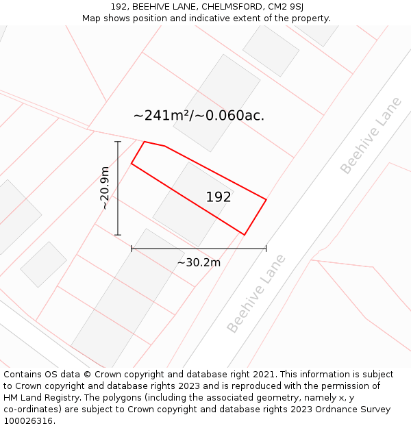 192, BEEHIVE LANE, CHELMSFORD, CM2 9SJ: Plot and title map