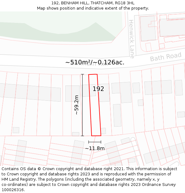 192, BENHAM HILL, THATCHAM, RG18 3HL: Plot and title map