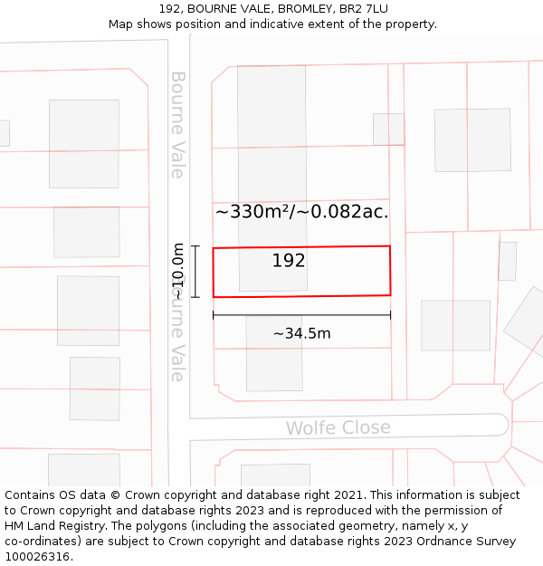 192, BOURNE VALE, BROMLEY, BR2 7LU: Plot and title map