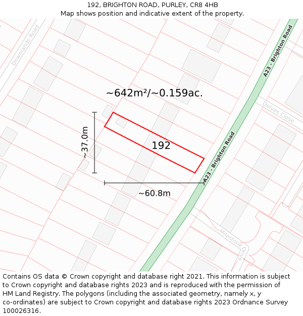 192, BRIGHTON ROAD, PURLEY, CR8 4HB: Plot and title map