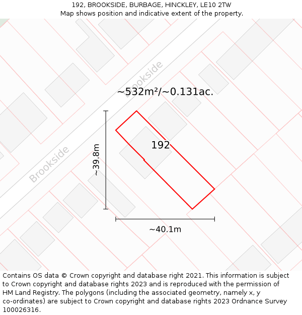 192, BROOKSIDE, BURBAGE, HINCKLEY, LE10 2TW: Plot and title map