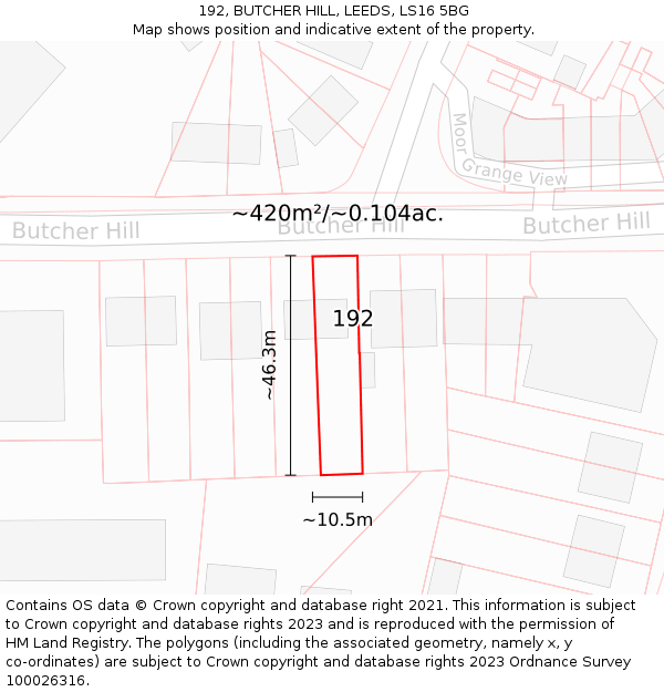 192, BUTCHER HILL, LEEDS, LS16 5BG: Plot and title map