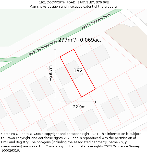 192, DODWORTH ROAD, BARNSLEY, S70 6PE: Plot and title map